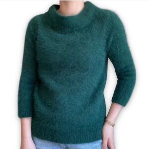 Anthropologie Moth Angora Fluffy Soft Cowl Neck Sweater in Emerald Green Sz M